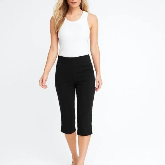 NWT White House Black Market Pullon Straight Capri Black 10 #WHBM15 - Picture 1 of 9